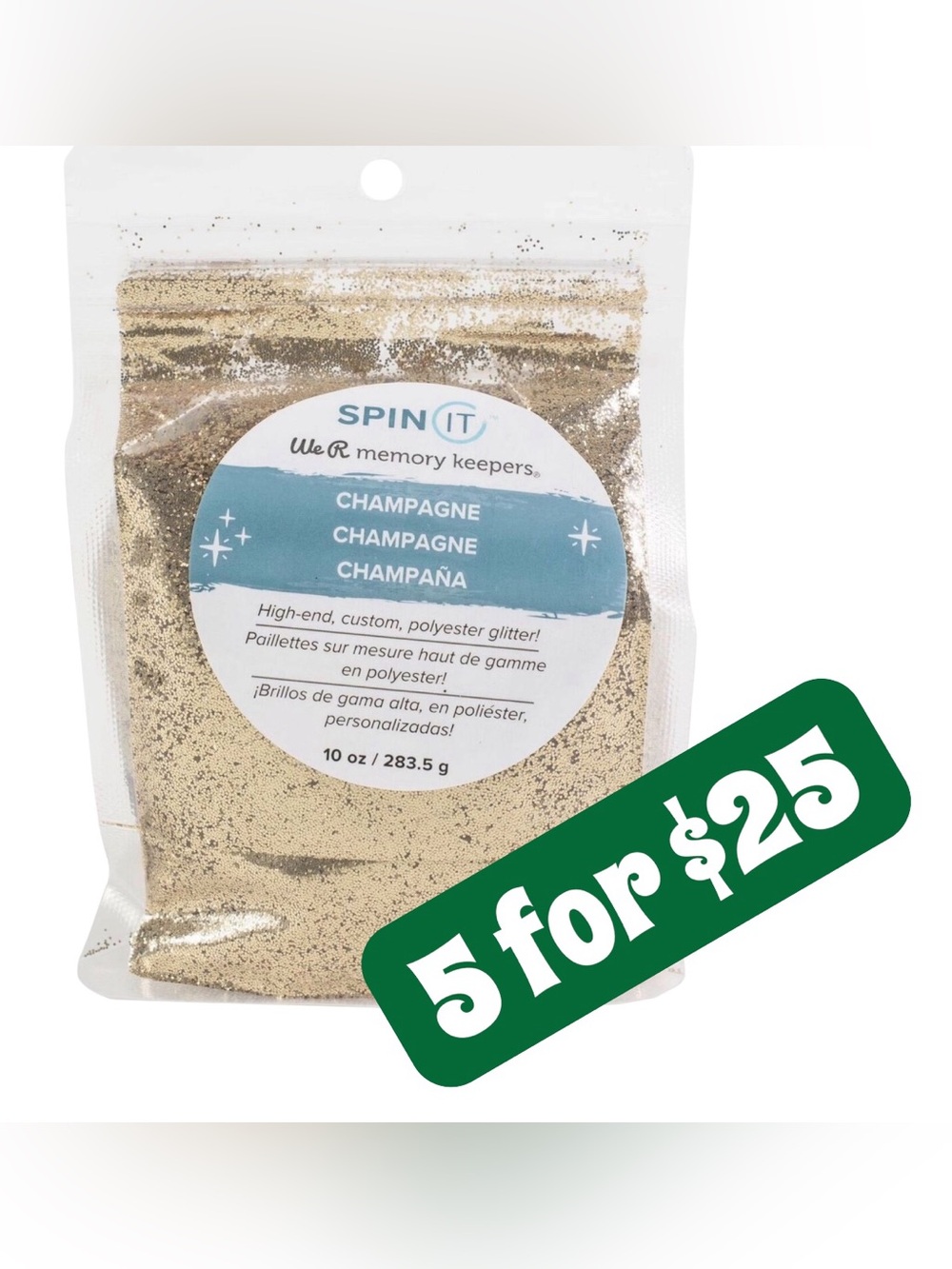 *5 ITEMS FOR $25*  $13 We R Memory Keepers Spin It Fine Glitter 10oz-Champagne